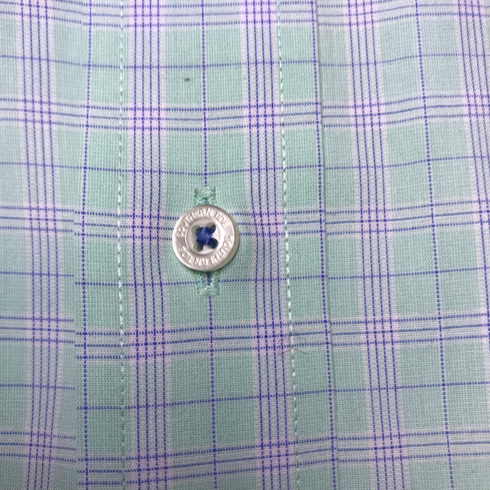 Southern Tide Mens Large Mint Green Purple Plaid Long Sleeve Button Down Shirt - Picture 9 of 15